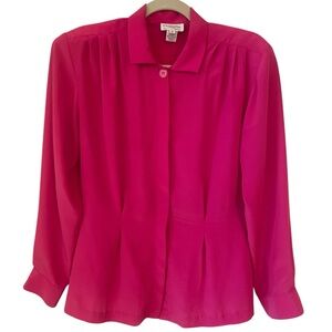 Vintage 80s Christian Dior Chemise Hot Pink Blouse Front and Back Pleats Size 8